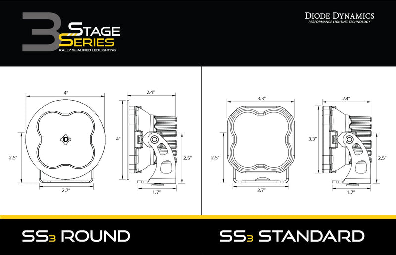 Diode Dynamics Stage Series 3" | Sport Yellow | SAE/DOT LED Pod - Pair - NEO Garage